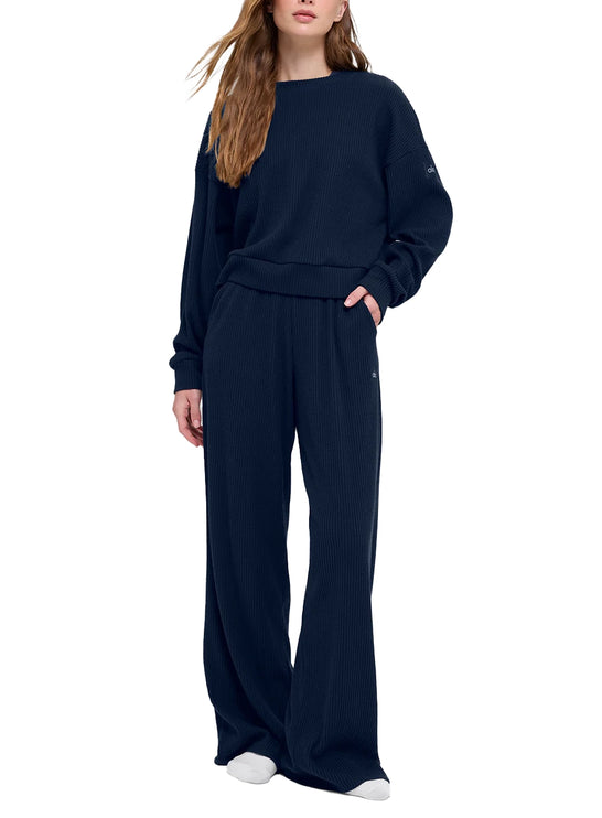 alo Women's Muse Crew Neck Pullover Navy
