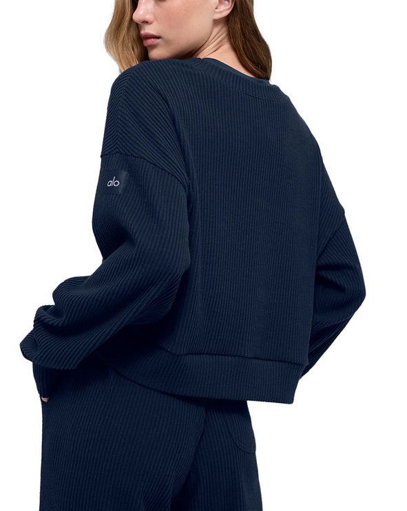alo Women's Muse Crew Neck Pullover Navy