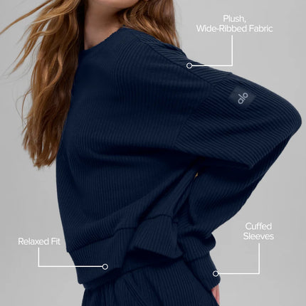 alo Women's Muse Crew Neck Pullover Navy