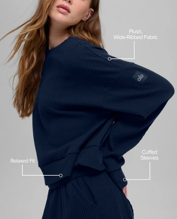 alo Women's Muse Crew Neck Pullover Navy