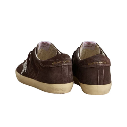 Golden Goose Women's Super Star in Brown Suede with Silver Glitter Star - Hemen Kargoda