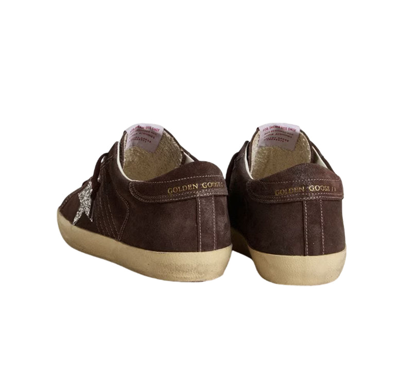 Golden Goose Women's Super Star in Brown Suede with Silver Glitter Star - Hemen Kargoda