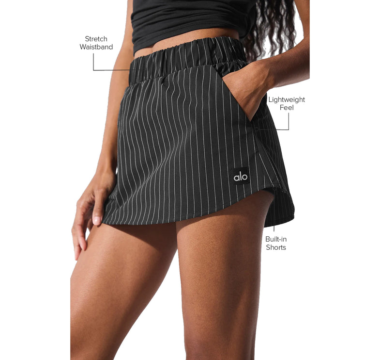 alo Women's Pinstripe Daylight Mini Skirt Black/Titanium