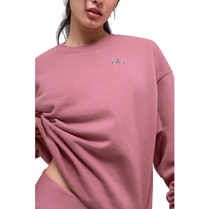 alo Women's Accolade Crew Neck Pullover Pink Wild Rose