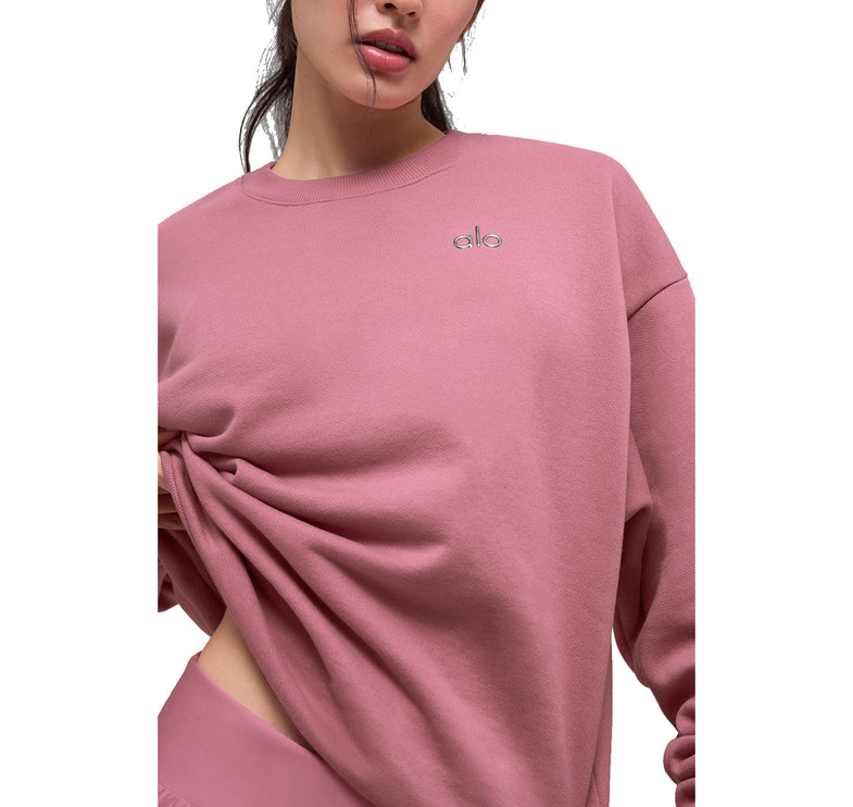 alo Women's Accolade Crew Neck Pullover Pink Wild Rose