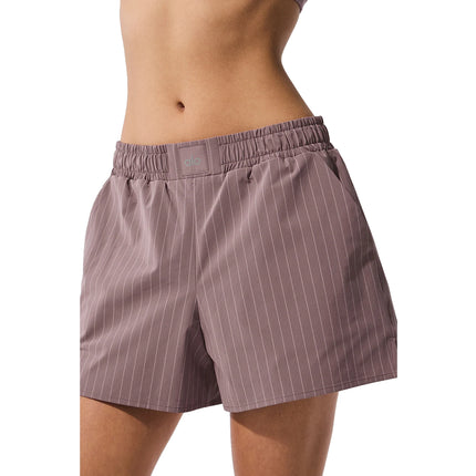 alo Women's Pinstripe Daylight Boxer Short Mushroom/Ivory