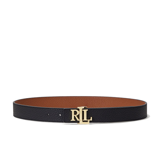 Polo Ralph Lauren Women's Logo Reversible Pebbled Leather Belt Black/Gold - Hemen Kargoda