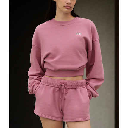 alo Women's Cropped Accolade Crewneck Pink Wild Rose