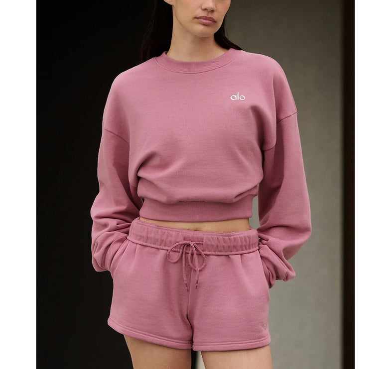 alo Women's Cropped Accolade Crewneck Pink Wild Rose
