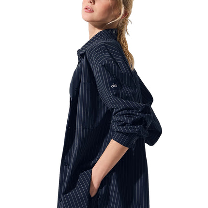 alo Women's Pinstripe Daylight Button Down Long Sleeve Navy/Ivory