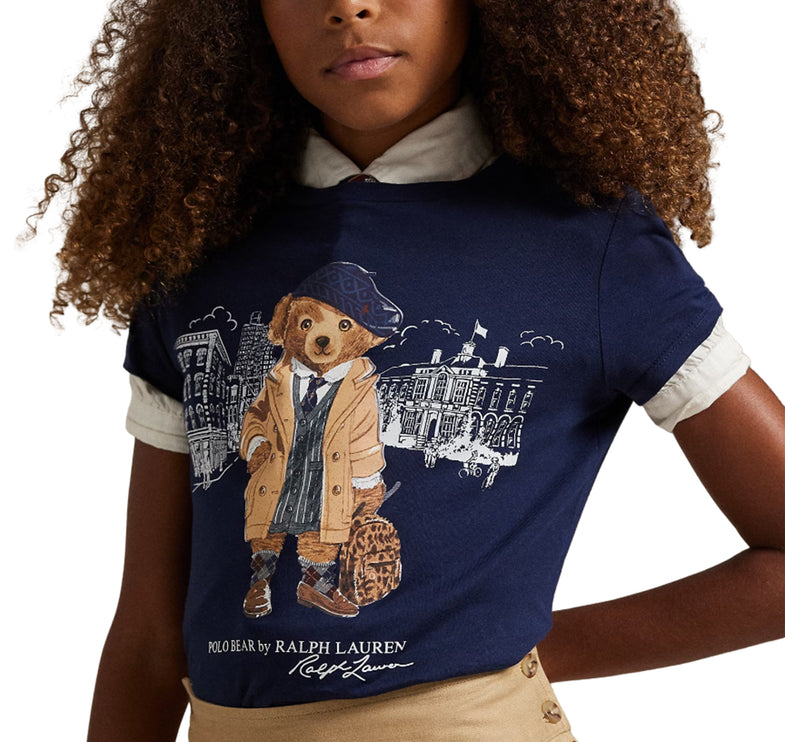 Polo Ralph Lauren Girl's Polo Bear Cotton Jersey Tee Refined Navy - Hemen Kargoda