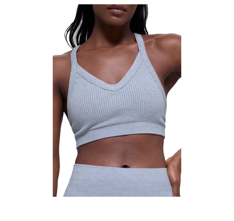 alo Women's Seamless Two Tone Rib Bra Winter Frost Heather