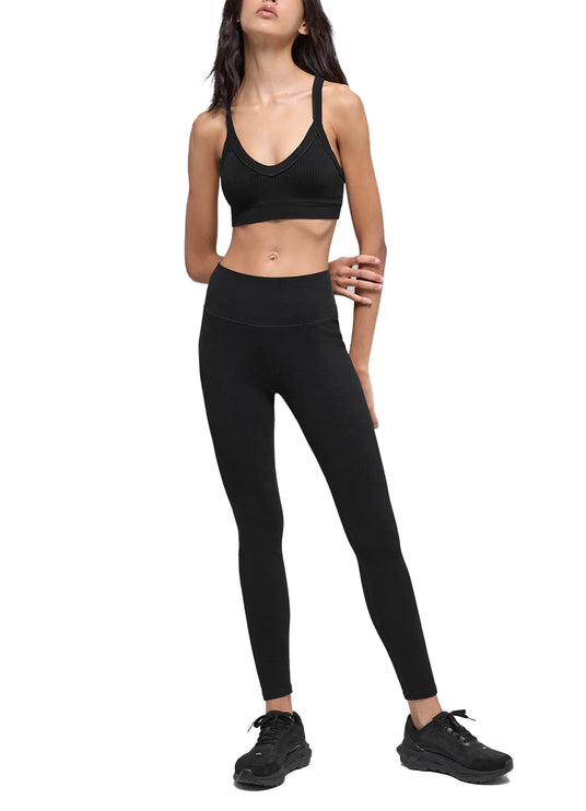 alo Women's Seamless Two Tone Rib Bra Black