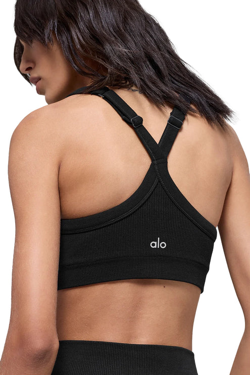 alo Women's Seamless Two Tone Rib Bra Black